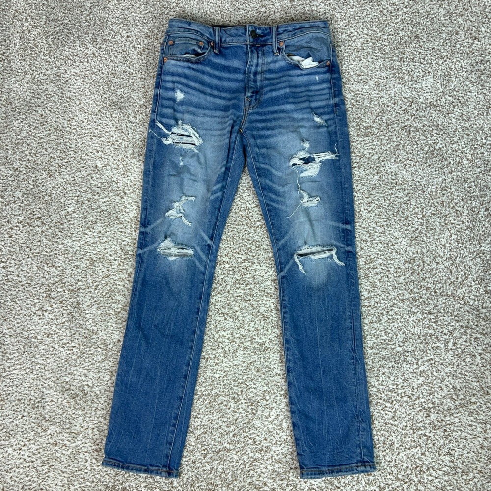 American Eagle Jeans Men 30x30 Blue Slim AirFlex Distressed Ripped Denim Pants